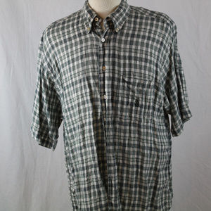 Nautica Men's Shirt XL Green Plaid Linen